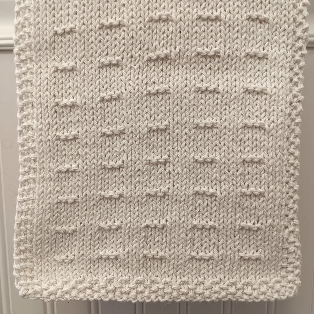 Hand Crafted Hand Knit Ivory Textured Dash Stripe Cotton Hand Towel